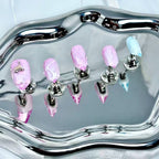 handartnails: "Pastel Cracked Vein Jelly" – Mini Metal Charm Handmade Medium Stiletto Nails - Handartnails