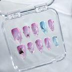 handartnails: "Pastel Cracked Vein Jelly" – Mini Metal Charm Handmade Medium Stiletto Nails - Handartnails
