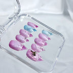 handartnails: "Pastel Cracked Vein Jelly" – Mini Metal Charm Handmade Medium Stiletto Nails - Handartnails
