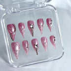 handartnails: "Pink Angel Pearl Glitter" – Rhinestone & Pearl Handmade Medium Stiletto Nails - Handartnails