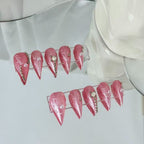 handartnails: "Pink Angel Pearl Glitter" – Rhinestone & Pearl Handmade Medium Stiletto Nails - Handartnails