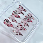 handartnails: "Pink Leopard Cross Piercing Chain" – 3D Resin Flower Metal Charm Handmade Long Stiletto Nails - Handartnails