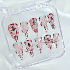 handartnails: "Pink Leopard Cross Piercing Chain" – 3D Resin Flower Metal Charm Handmade Long Stiletto Nails - Handartnails