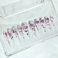 handartnails: "Pink Silver Glitter Heart Filigree" – Foil Flake & Metal Heart Handmade Long Stiletto Nails - Handartnails