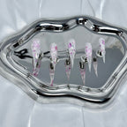 handartnails: "Pink Silver Glitter Heart Filigree" – Foil Flake & Metal Heart Handmade Long Stiletto Nails - Handartnails