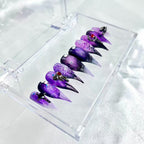 handartnails: "Purple Gothic Lace Moon Skull" – 3D Red Heart Metal Charm Handmade Long Stiletto Nails - Handartnails
