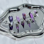 handartnails: "Purple Gothic Lace Moon Skull" – 3D Red Heart Metal Charm Handmade Long Stiletto Nails - Handartnails