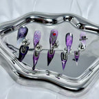 handartnails: "Purple Gothic Lace Moon Skull" – 3D Red Heart Metal Charm Handmade Long Stiletto Nails - Handartnails
