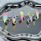 handartnails: "Rainbow Glitter Fruit Heart" – 3D Mini Fruit Letter Charm Handmade Stiletto Nails - Handartnails