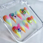 handartnails: "Rainbow Glitter Fruit Heart" – 3D Mini Fruit Letter Charm Handmade Stiletto Nails - Handartnails