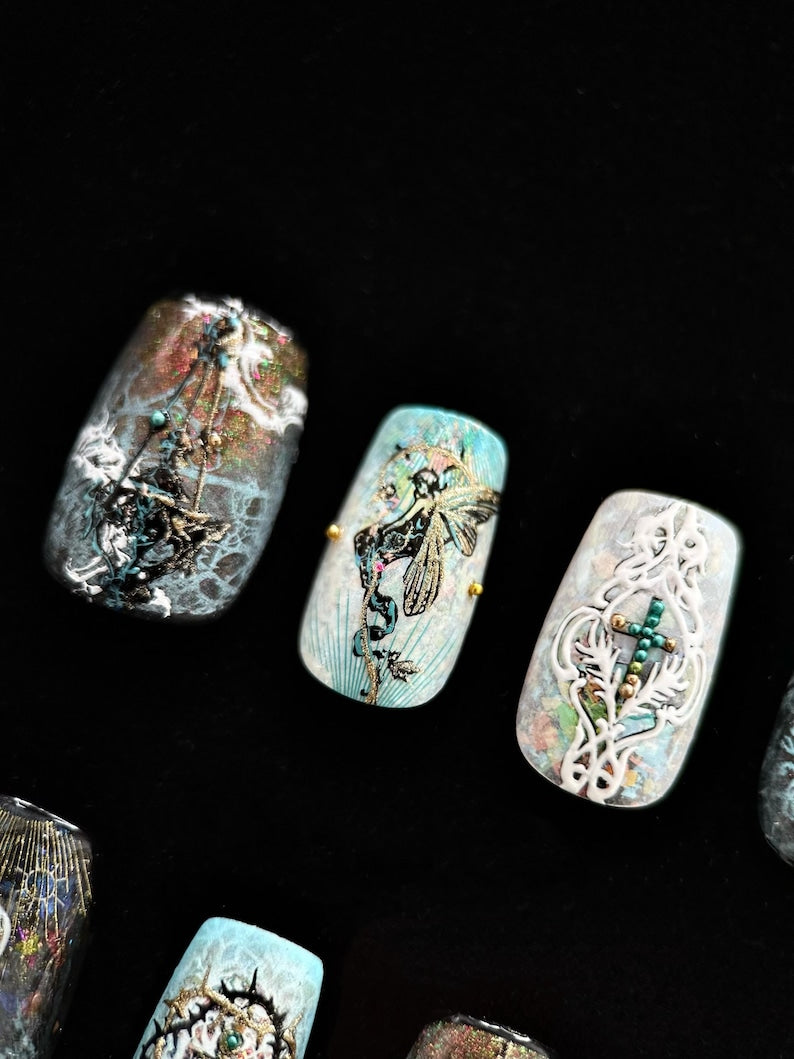 Burnt Lace Gothic Nails "Ember Bride" | Handartnails