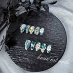 Luxury Blue-Green Gemstone Handmade Press-On Nails - Handartnails
