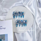 Ocean Blue Crystal Handmade Press On Nails - Handartnails