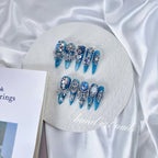 Ocean Blue Crystal Handmade Press On Nails - Handartnails