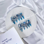 Ocean Blue Crystal Handmade Press On Nails - Handartnails