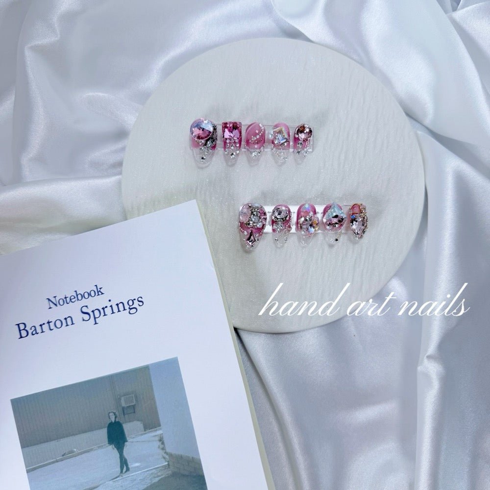 Pink Crystal Romance Handmade Press On Nails - Handartnails