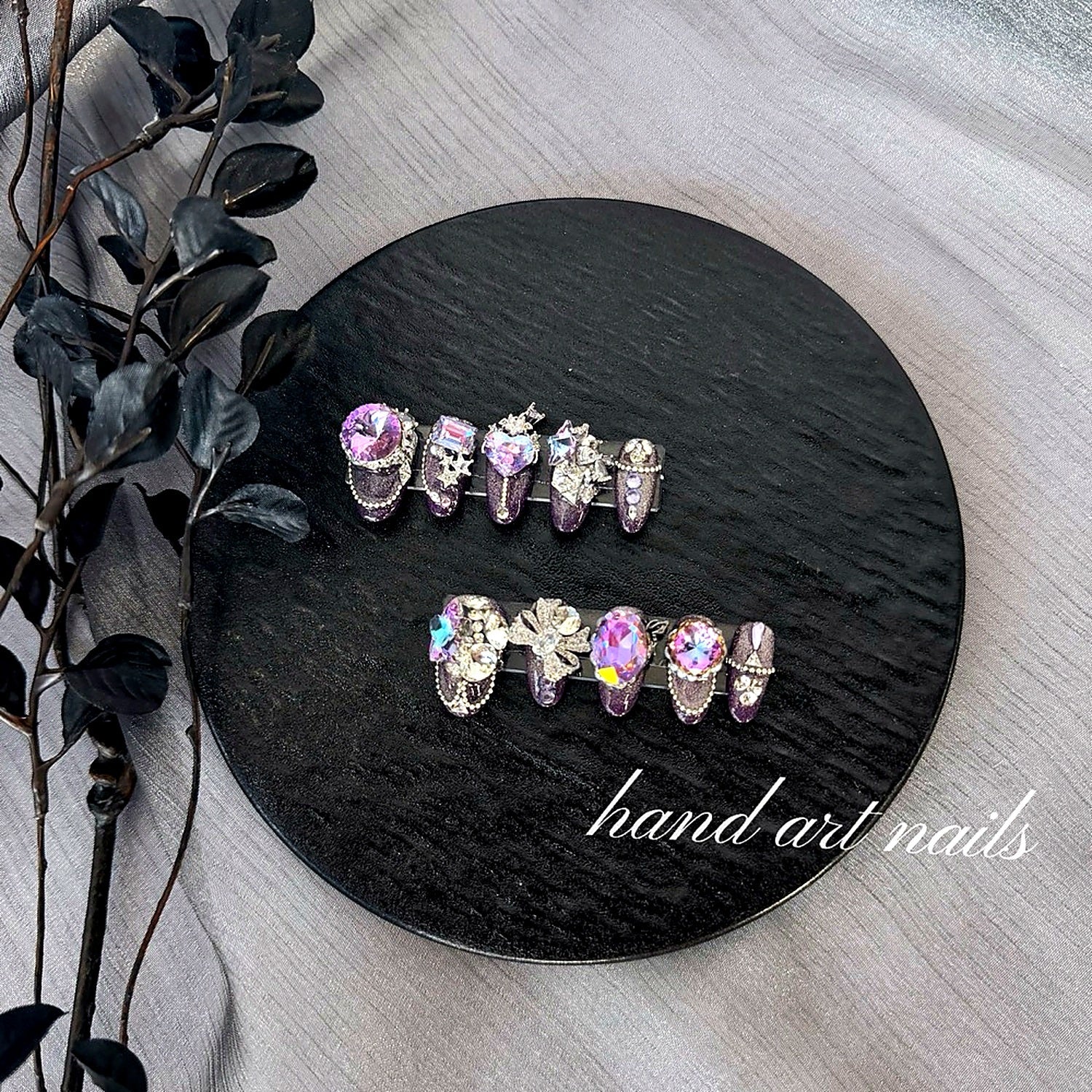 Purple Glitter Handmade Luxury Crystal Embellished Press-On Nails - Handartnails