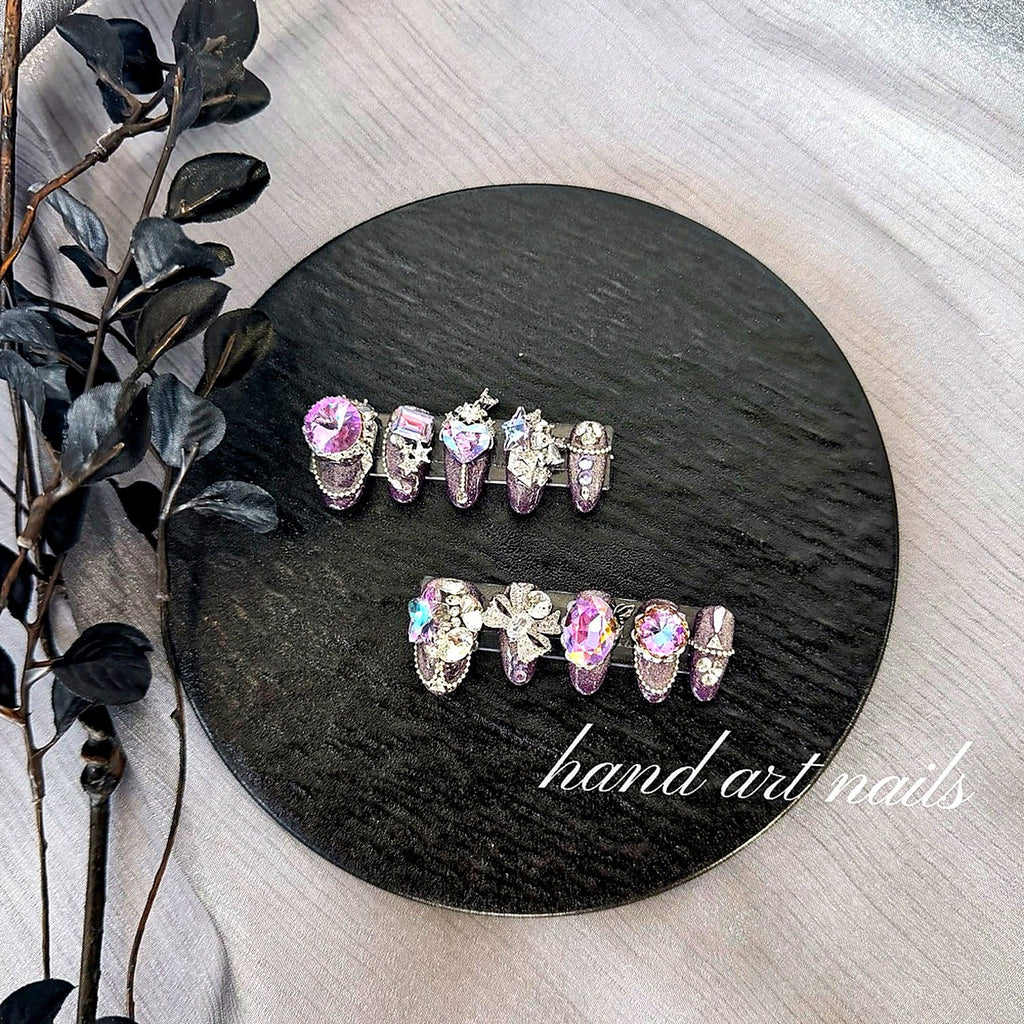 Purple Glitter Handmade Luxury Crystal Embellished Press-On Nails - Handartnails