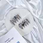 Smoky Silver Gothic Crystal Handmade Press On Nails - Handartnails