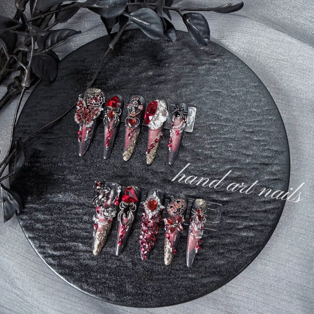 "Vampire Queen" - 3D Blood Ruby Gothic Press-On Nails - Handartnails