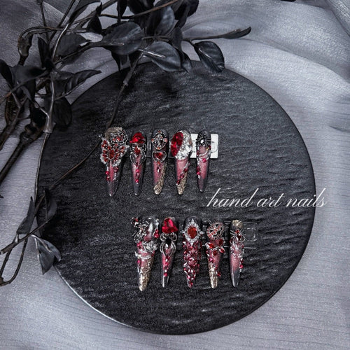 "Vampire Queen" - 3D Blood Ruby Gothic Press-On Nails - Handartnails