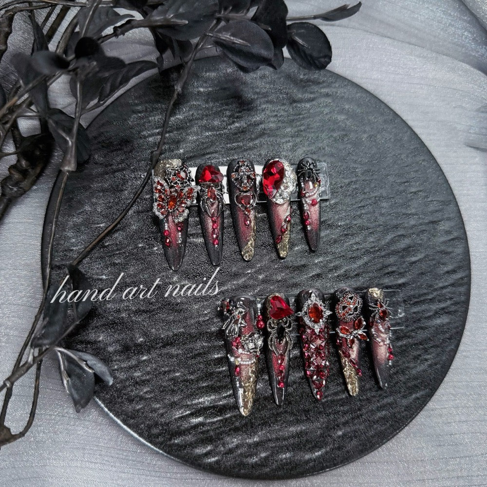 "Vampire Queen" - 3D Blood Ruby Gothic Press-On Nails - Handartnails