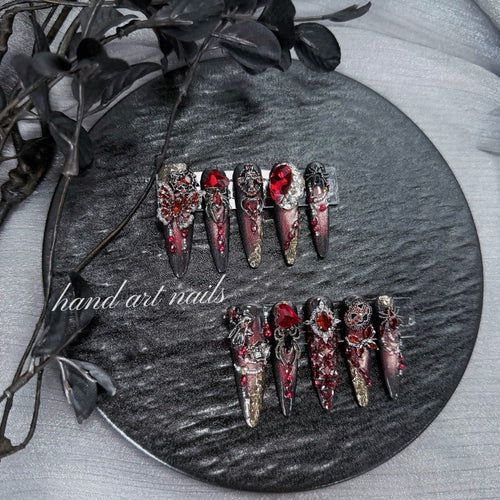 "Vampire Queen" - 3D Blood Ruby Gothic Press-On Nails - Handartnails