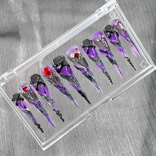 "Vampire Violet Spider" - 3D Gothic Ruby Press-On Nails - Handartnails