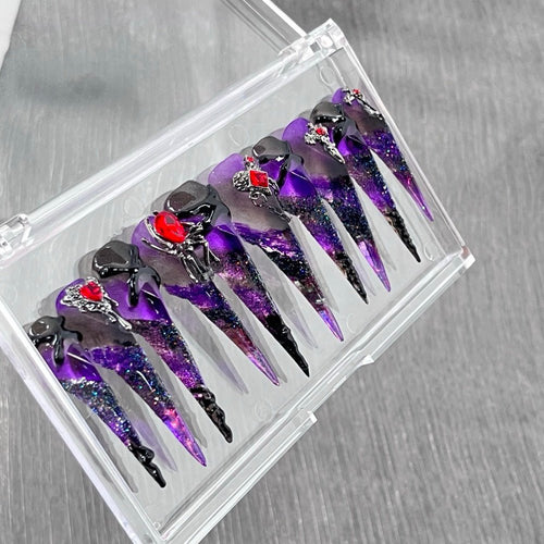 "Vampire Violet Spider" - 3D Gothic Ruby Press-On Nails - Handartnails
